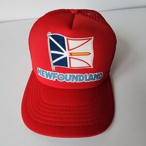 Vintage Newfoundland Trucker Hat Mesh Cap‎ Snap Back Patch Flag Red 80s Canada